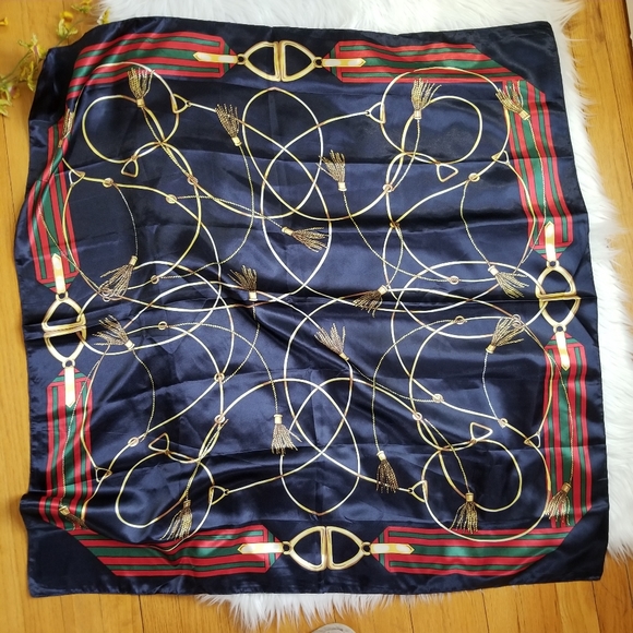 Satin Scarf Blue And Red Color 34 × 34 Inches..... - Picture 3 of 9